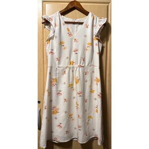 Floral Flutter Sleeve Dress by The Loft, Size Small